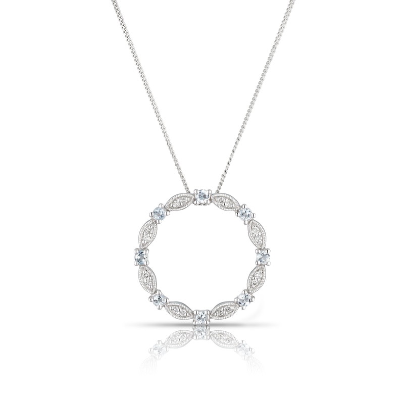 Main Image 1 of 9ct White Gold Aquamarine 0.09ct Diamond Ring Pendant