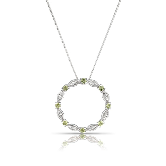 9ct White Gold Peridot 0.09ct Diamond Ring Pendant
