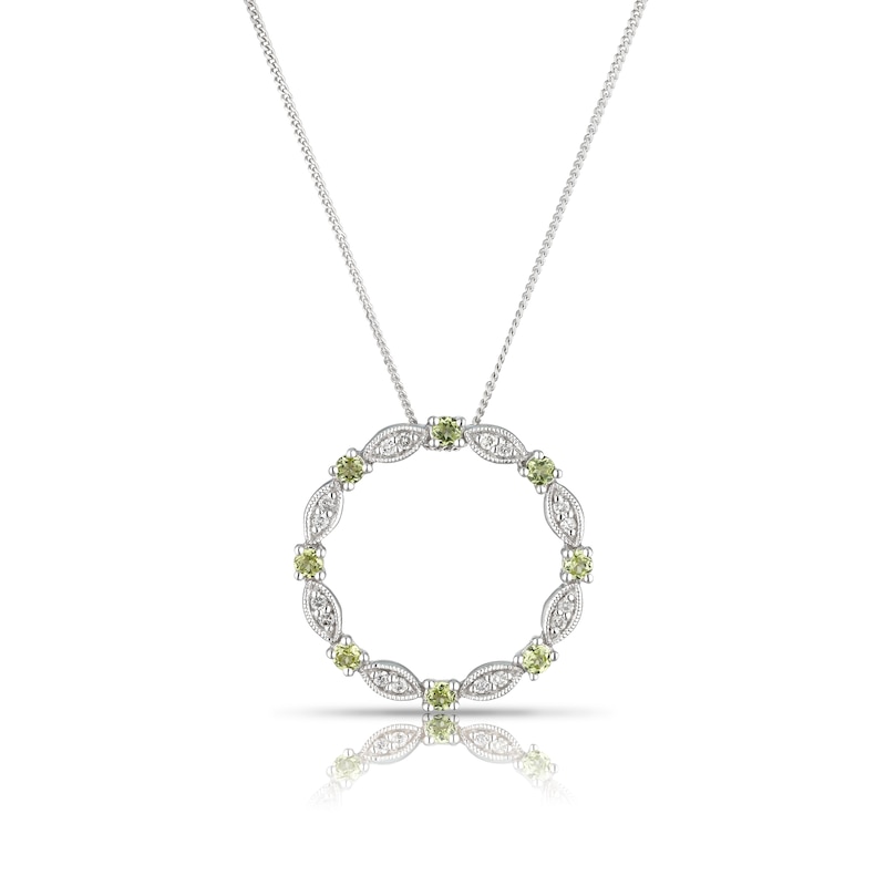 Main Image 1 of 9ct White Gold Peridot 0.09ct Diamond Ring Pendant