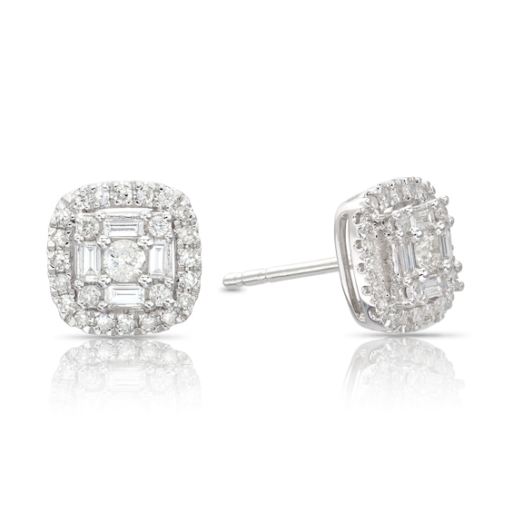 9ct White Gold 0.50ct Total Diamond Cluster Halo Stud Earrin