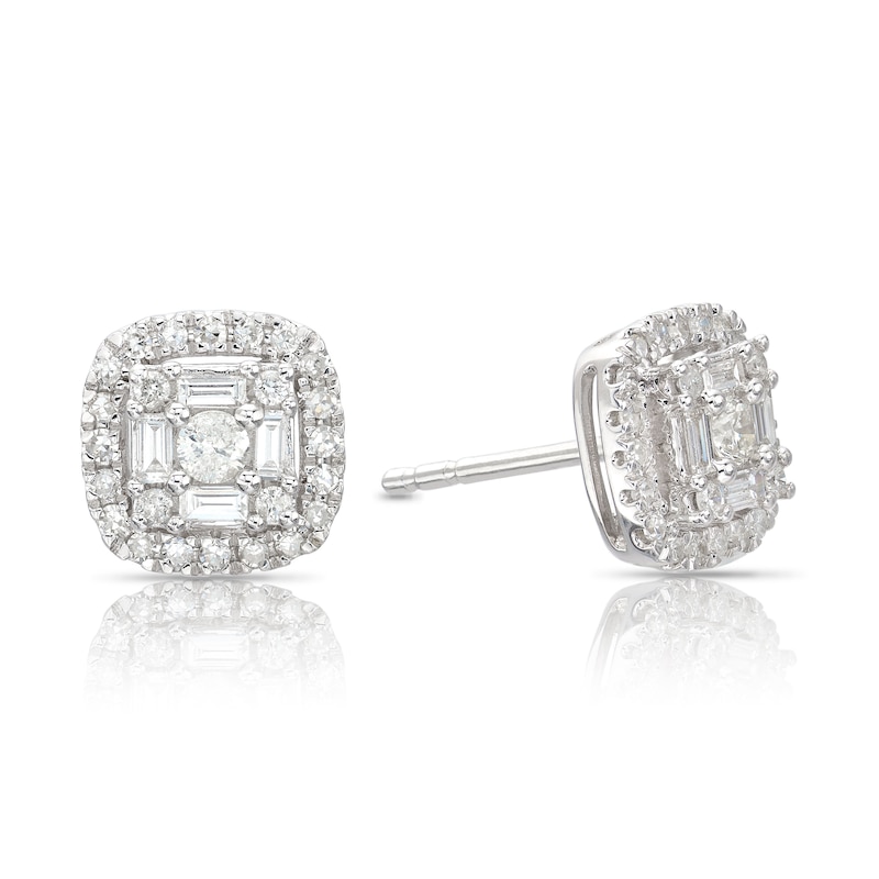 9ct White Gold 0.50ct Total Diamond Cluster Stud Earrings