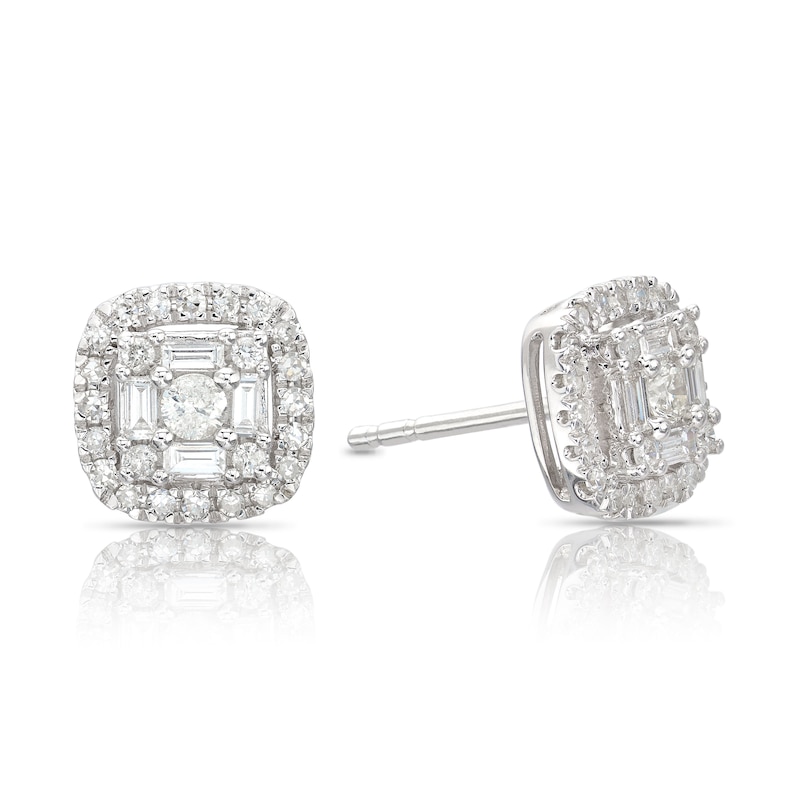 9ct White Gold 0.50ct Total Diamond Cluster Halo Stud Earrings