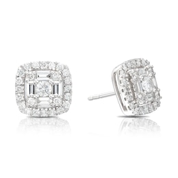 9ct White Gold 1ct Total Diamond Cluster Stud Earrings