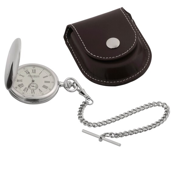 Men's Jean Pierre Hunter Fob Watch And Chain With Leatherette Case