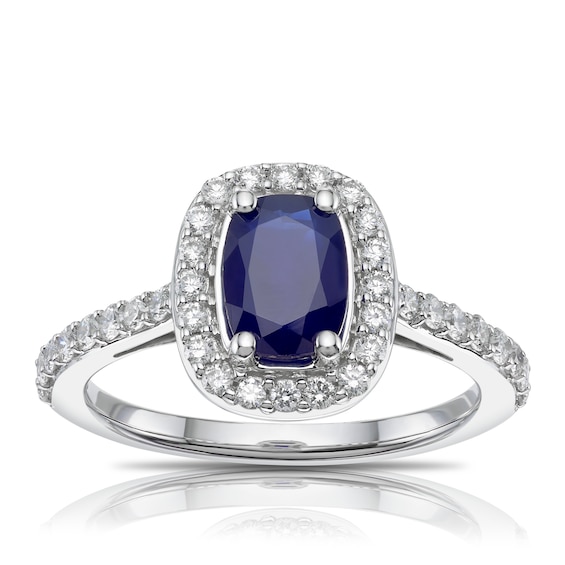 18ct White Gold Sapphire and 0.40ct Diamond Halo Ring