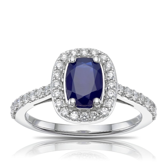 18ct White Gold Sapphire & 0.40ct Diamond Halo Ring