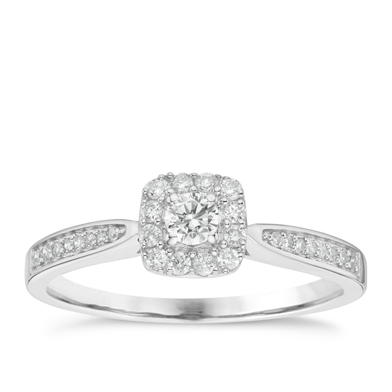 Engagement Ring 9ct White Gold Cushion Halo 0.25ct Diamond R
