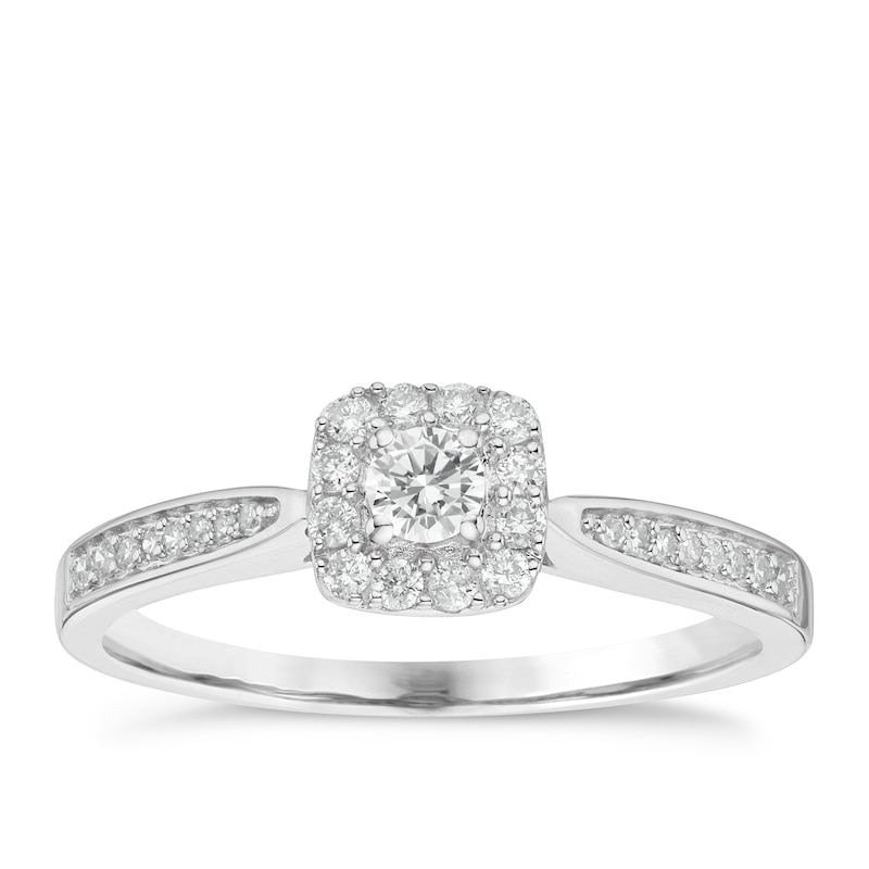 9ct White Gold 0.25ct Diamond Cushion Halo Ring