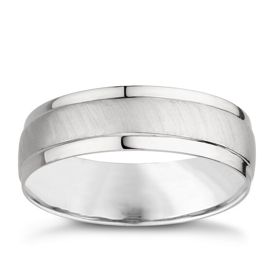 9ct White Gold 6mm Matte and Polished Ring