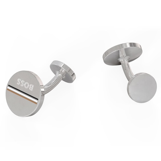 BOSS Men's Silver Tone Stripe Cufflinks Ernest Jones