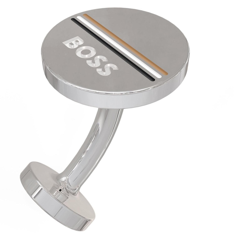 BOSS Men's Silver Tone Stripe Cufflinks