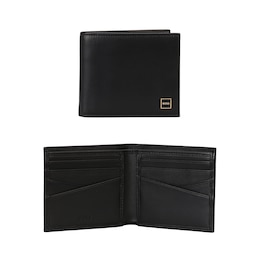 BOSS Men's Black Leather Gold-Tone Frame Logo Wallet