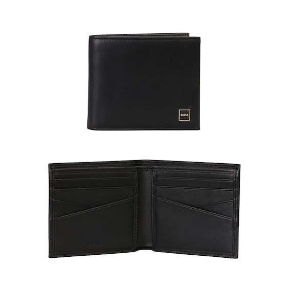 BOSS Men’s Black Leather Gold Tone Frame Logo Wallet