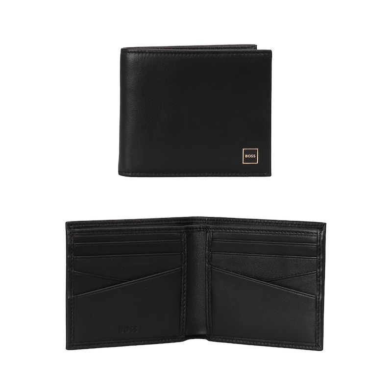 Main Image 1 of BOSS Men's Black Leather Gold Tone Frame Logo Wallet