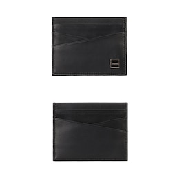 BOSS Men's Black Leather Gold Tone Frame Logo Card Holder