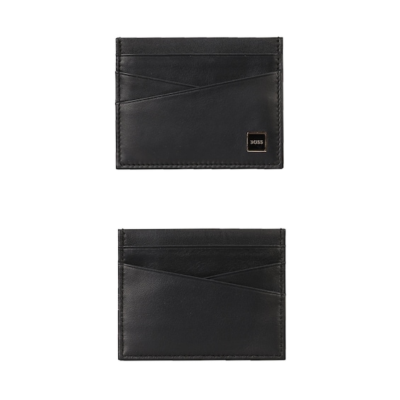 BOSS Men’s Black Leather Gold Tone Frame Logo Card Holder
