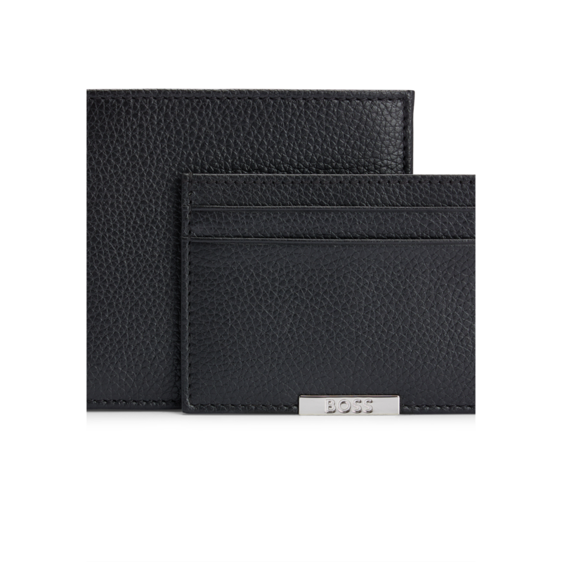 BOSS Men's Black Leather 8CC Wallet & Card Holder Gift Set