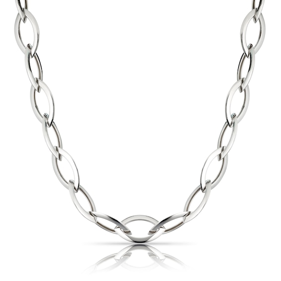 Sterling Silver Rhodium Plated Marquise Open Link Necklace