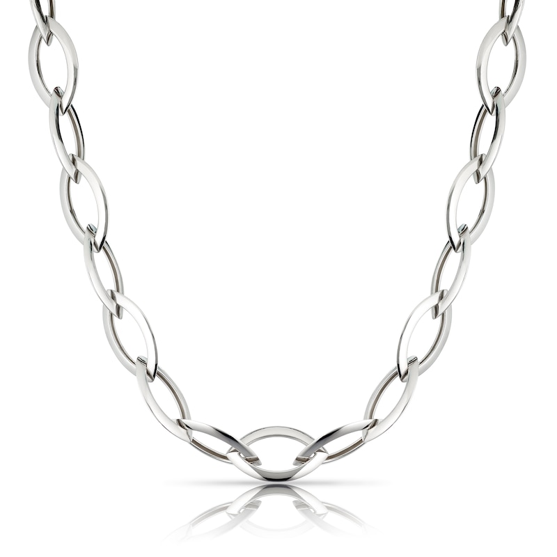 Sterling Silver Rhodium Plated Marquise Open Link Necklace