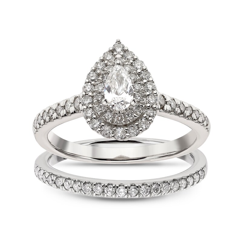 Platinum 0.75ct Diamond Total Pear Shaped Halo Bridal Set