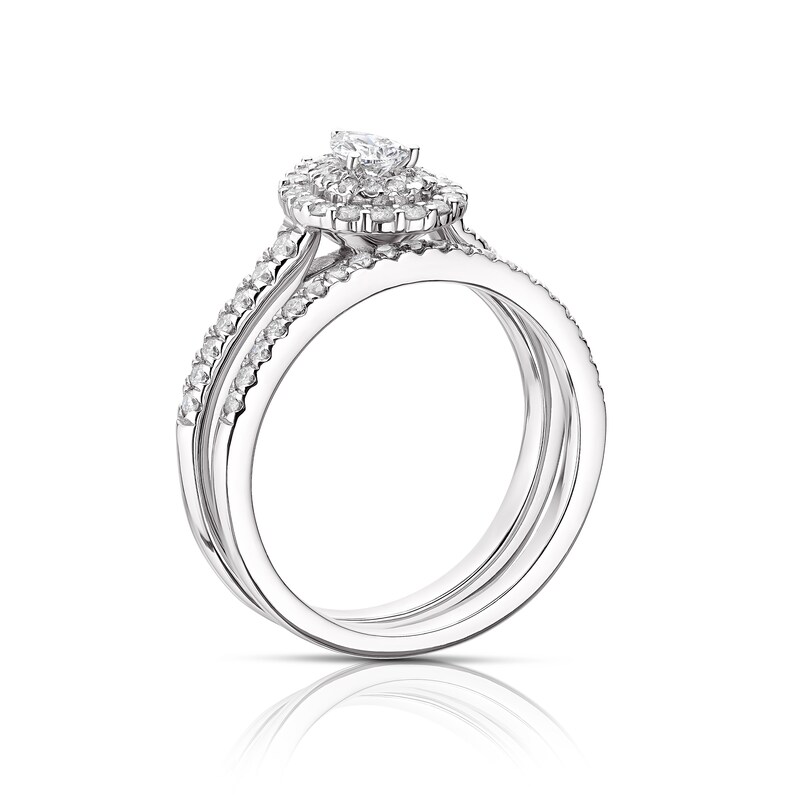 Platinum 0.75ct Diamond Total Pear Shaped Halo Bridal Set