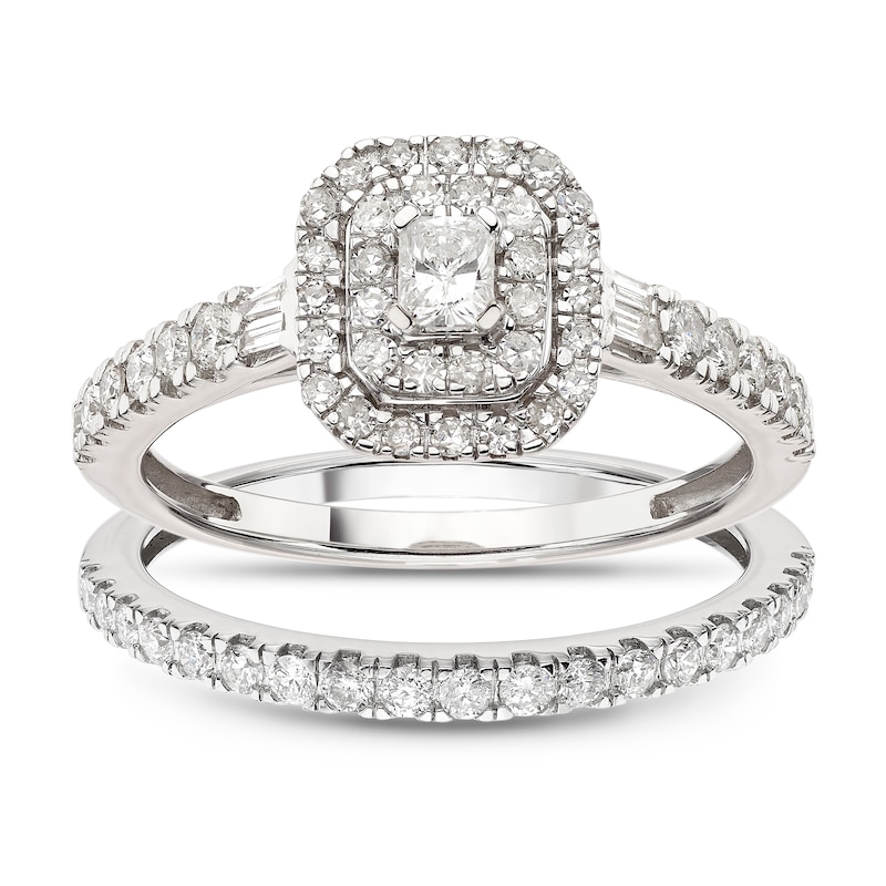 9ct White Gold 0.66ct Total Diamond Double Halo Bridal Set