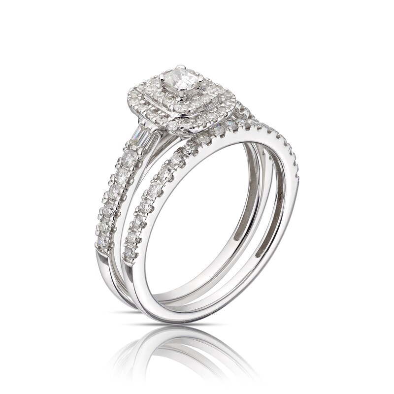 9ct White Gold 0.66ct Total Diamond Double Halo Bridal Set