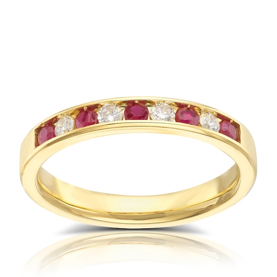 18ct Yellow Gold Ruby & 0.15ct Diamond Eternity Ring