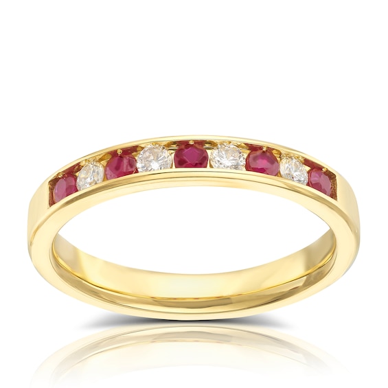 18ct Yellow Gold Ruby and 0.15ct Diamond Eternity Ring