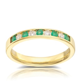 18ct Yellow Gold Emerald & 0.15ct Diamond Eternity Ring
