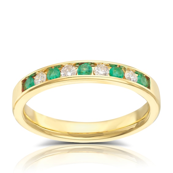 18ct Yellow Gold Emerald & 0.15ct Diamond Eternity Ring