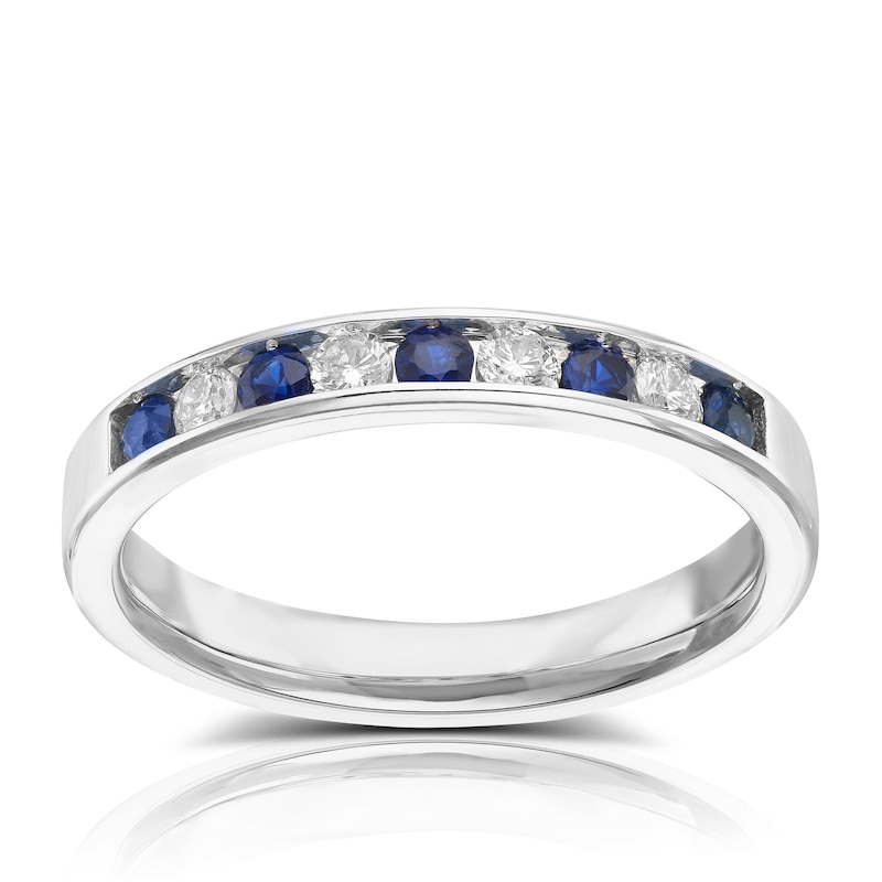 Main Image 1 of 18ct White Gold Sapphire & 0.15ct Diamond Eternity Ring