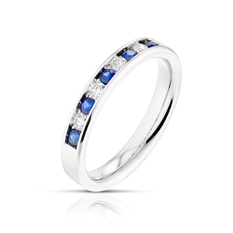Main Image 2 of 18ct White Gold Sapphire & 0.15ct Diamond Eternity Ring
