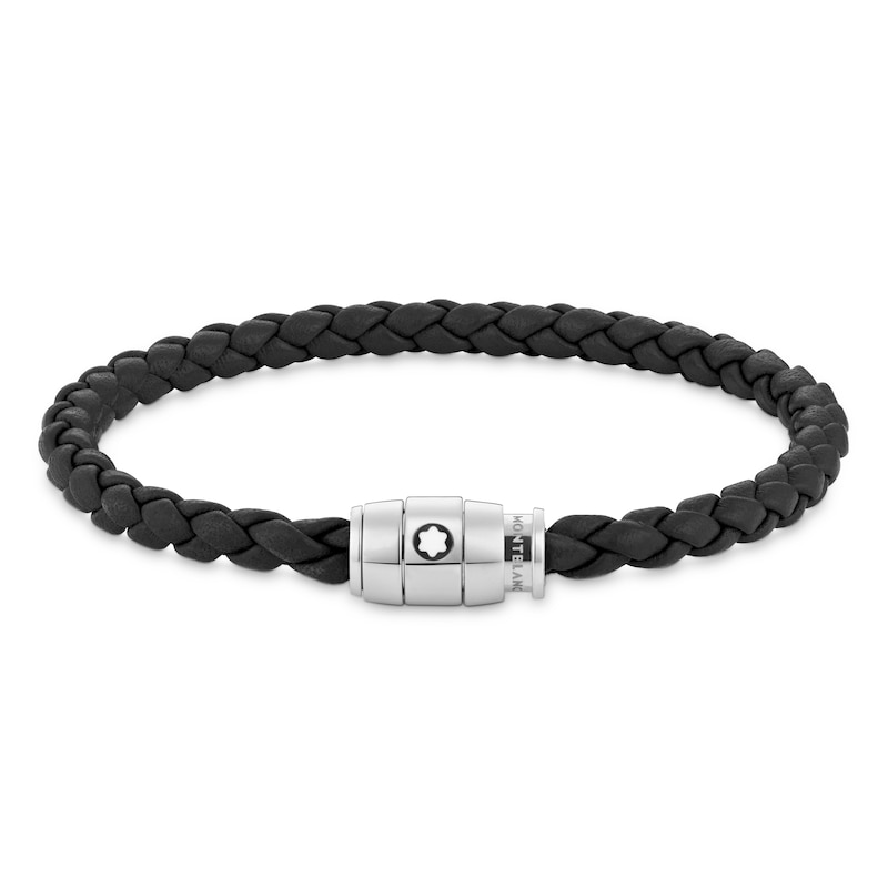 Montblanc Men's Woven Black Leather 7 Inch Bracelet