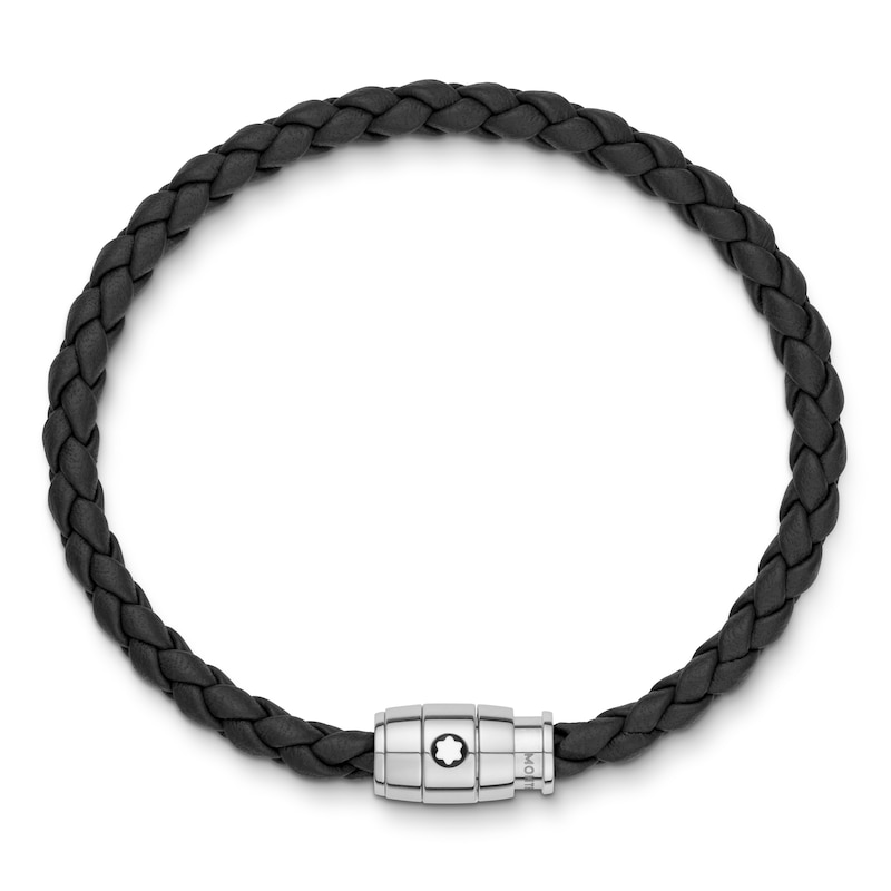 Montblanc Men's Woven Black Leather 7 Inch Bracelet