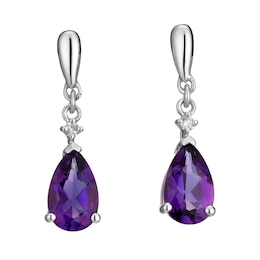 9ct White Gold Amethyst & Diamond Drop Earrings