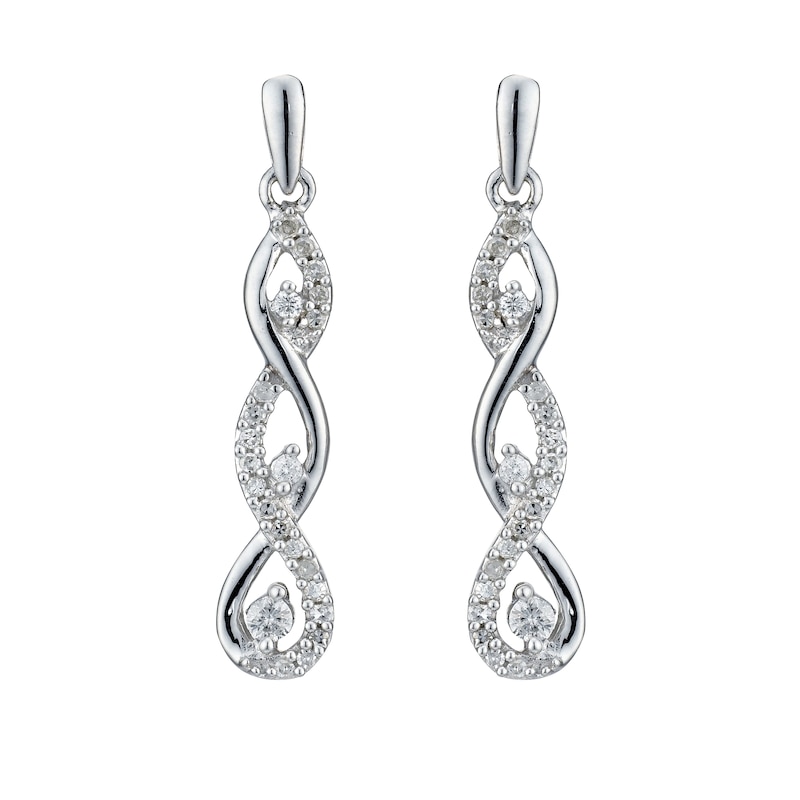 Main Image 1 of 9ct White Gold 0.25ct Total Diamond Trilogy Drop Earrings
