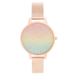 Olivia Burton Rainbow Glitter Rose Gold-Tone Bracelet Watch