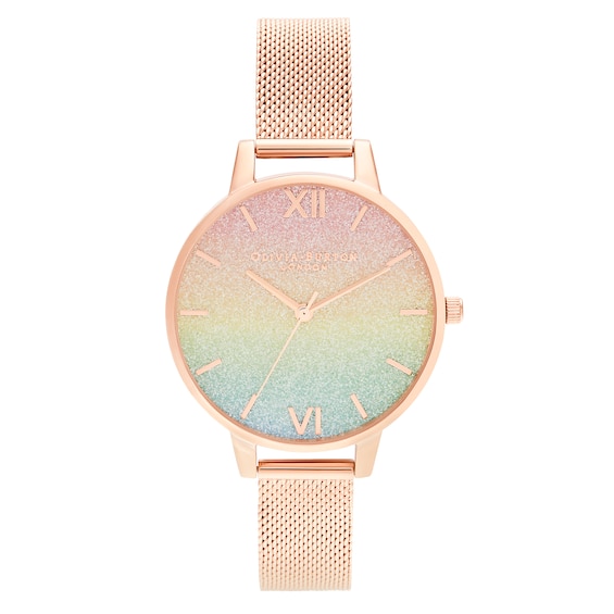 Olivia Burton Rainbow Glitter Rose Gold Tone Bracelet Watch