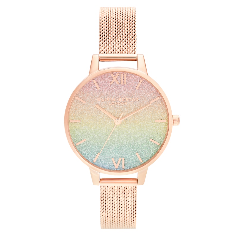 Olivia Burton Rainbow Glitter Rose Gold-Tone Bracelet Watch