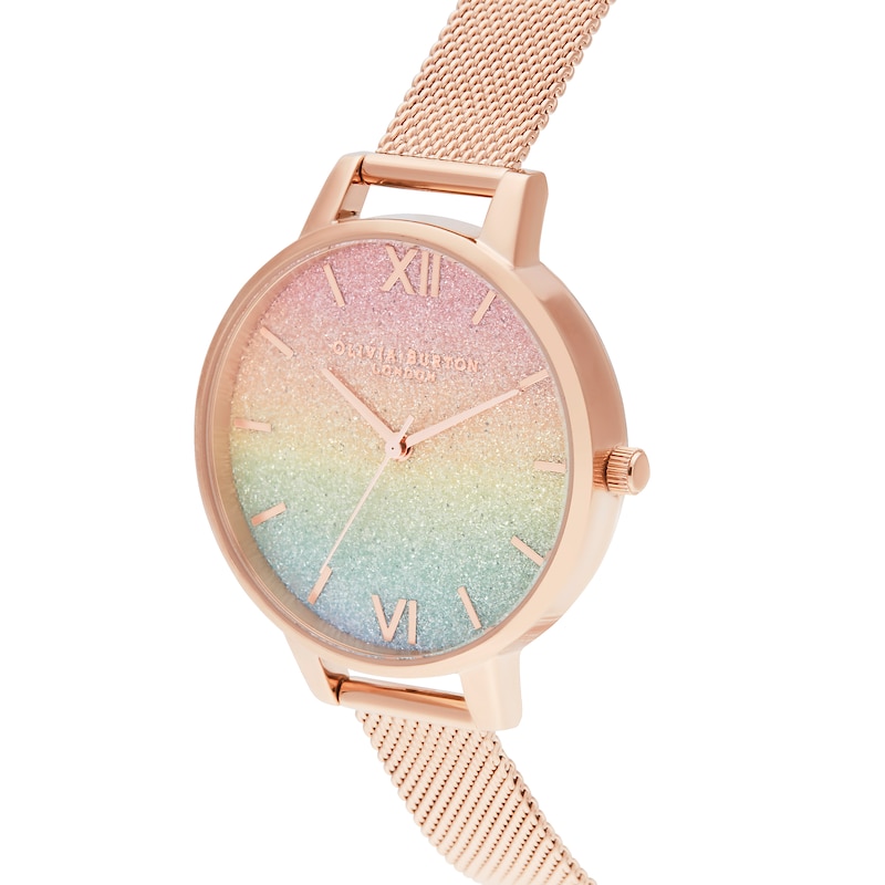 Olivia Burton Rainbow Glitter Rose Gold-Tone Bracelet Watch