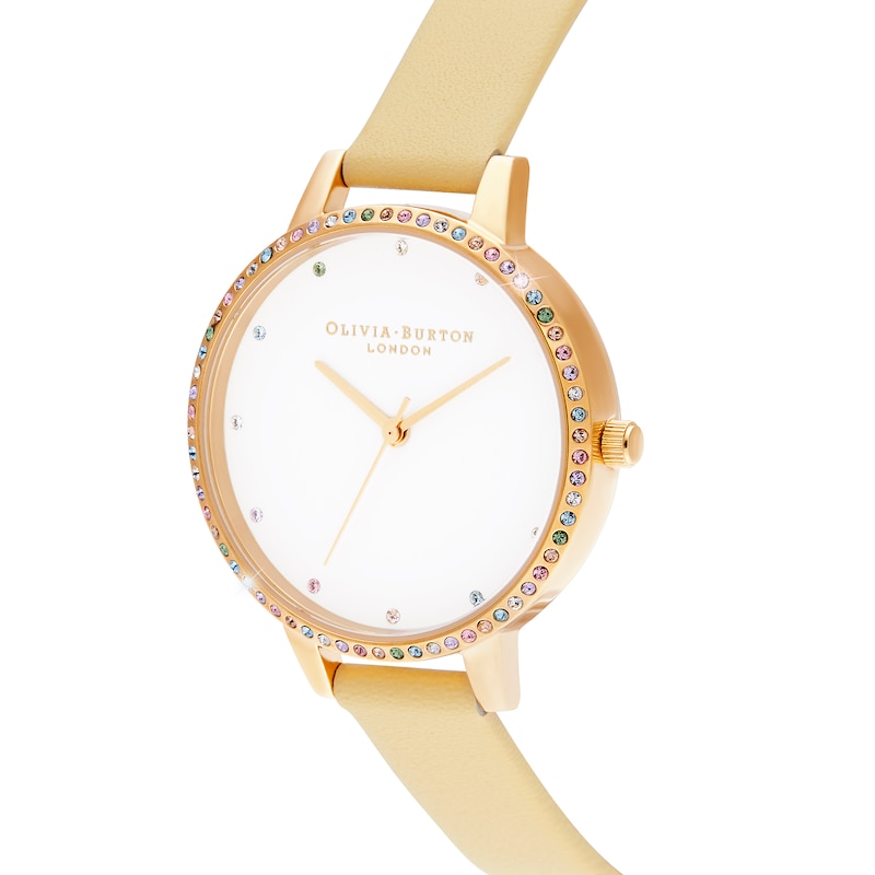 Olivia Burton Rainbow Bezel Gold Leather Strap Watch