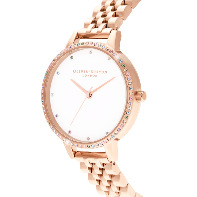 Olivia Burton Rainbow Bezel Rose Gold Tone Bracelet Watch