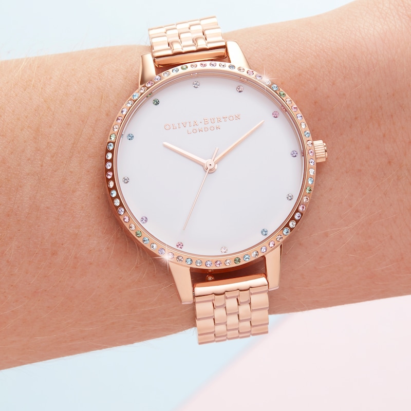 Olivia Burton Rainbow Bezel Rose Gold Tone Bracelet Watch