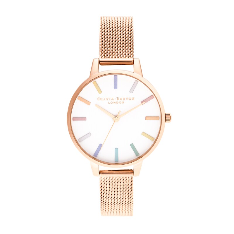 Olivia Burton Rainbow Rose Gold-Tone Mesh Bracelet Watch