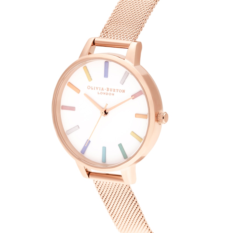 Olivia Burton Rainbow Rose Gold-Tone Mesh Bracelet Watch