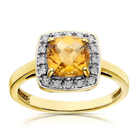 9ct Yellow Gold Citrine & 0.12ct Diamond Ring
