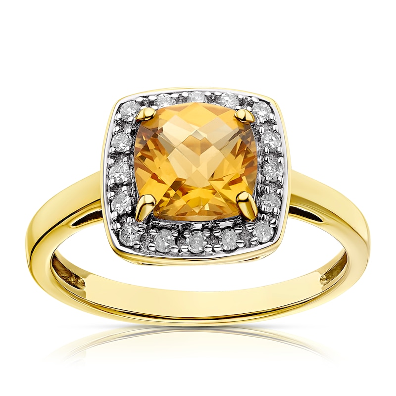 9ct Yellow Gold Citrine & 0.12ct Diamond Ring