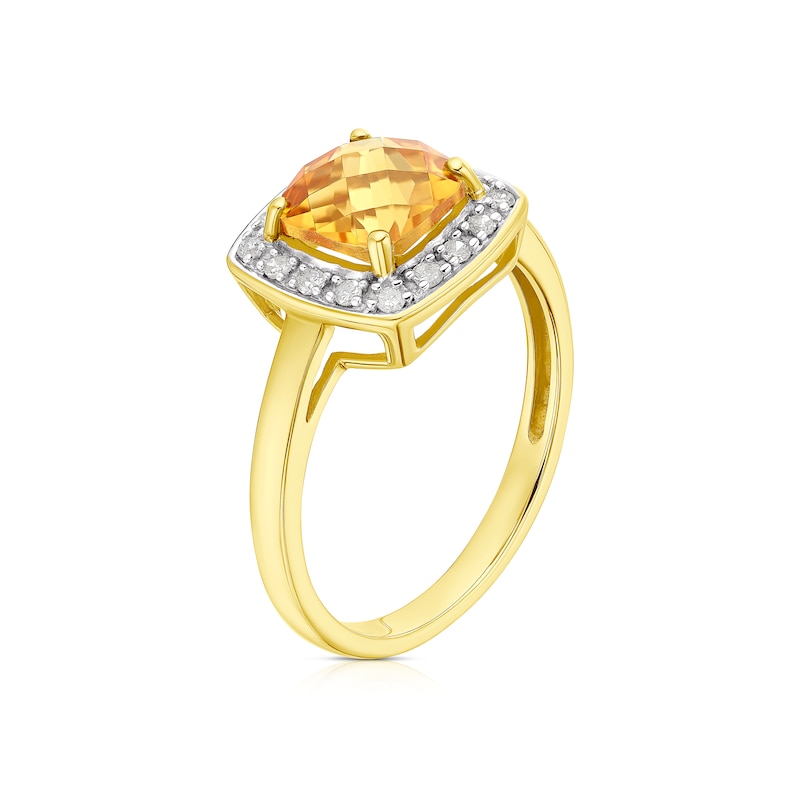 9ct Yellow Gold Citrine & 0.12ct Diamond Ring