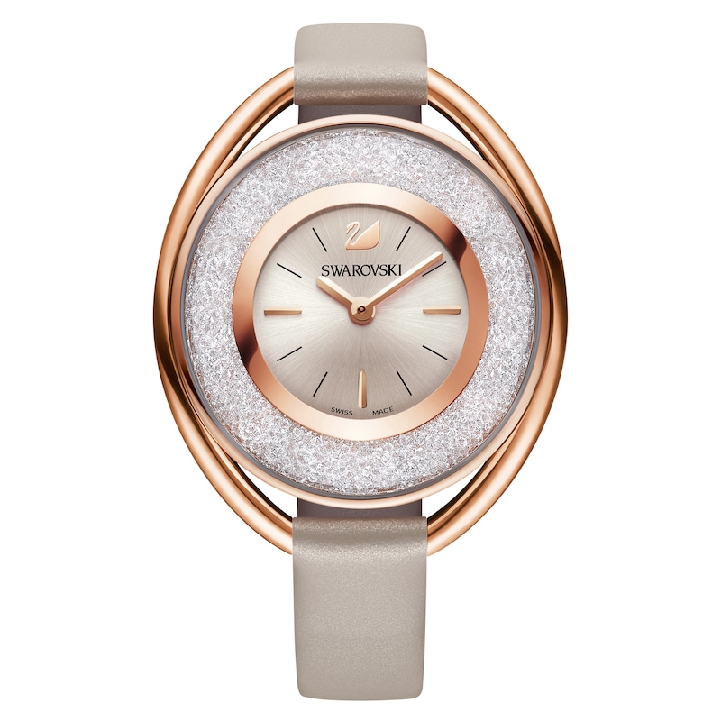 Swarovski Crystalline Ladies' Oval Pink Leather Strap Watch